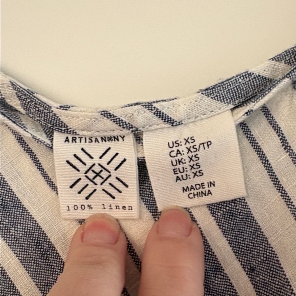 Artisan NY 100% Linen Blue/Off White Diagonal Stripe Swing Tank Top XS EUC - Picture 2 of 3